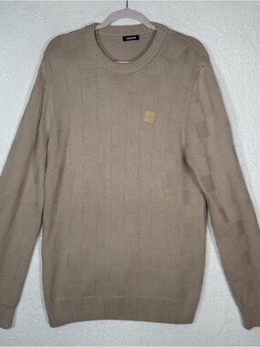 JMIERR Men's Medium Tan Textured Knit Pullover Sweater Geometric Minimalist Boho